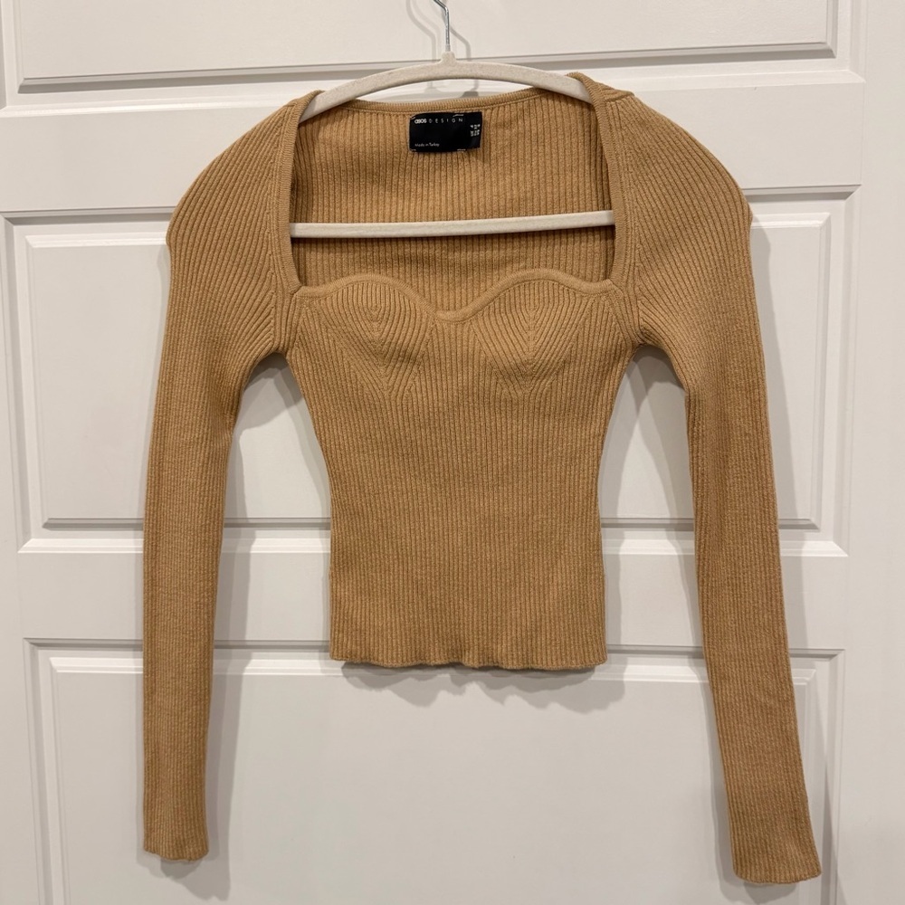 ASOS Ribbed Knit Sweetheart Neckline Sweater – Beige – Size US 0 / UK 4 - Picture 1 of 6